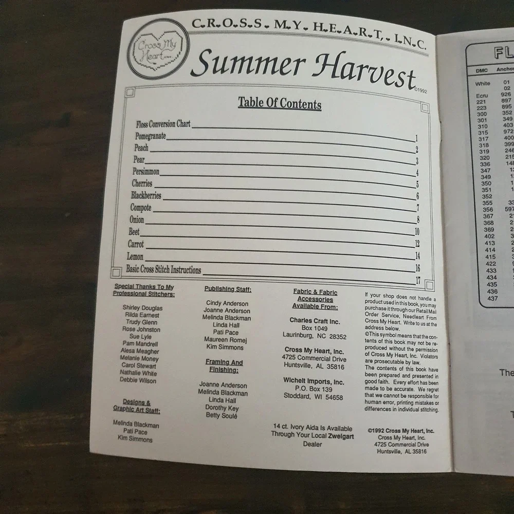 Cross Stitch‎ Pattern Books Della Robbia Summer Harvest Fruit Vegetable Vintage